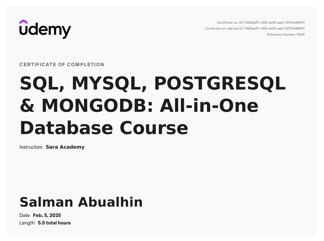 SQL, MySQL, PostgreSQL & MongoDB: All-in-One Database Course