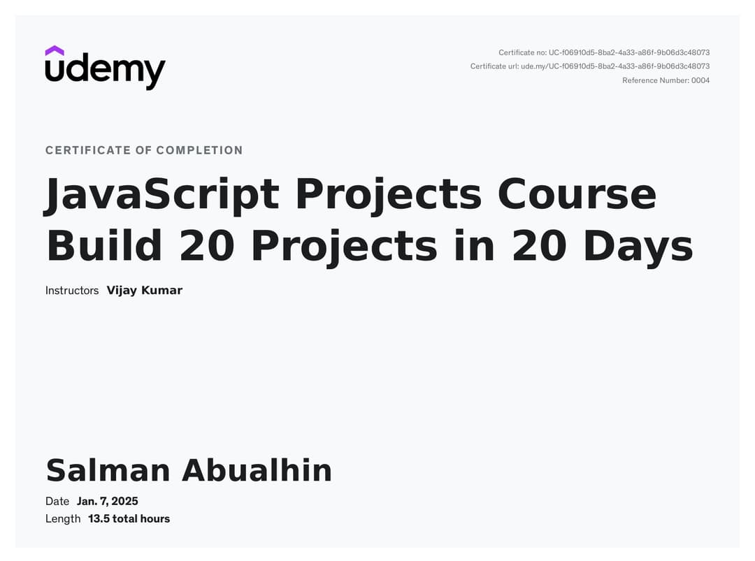 JavaScript Projects Course: Build 20 Projects in 20 Days