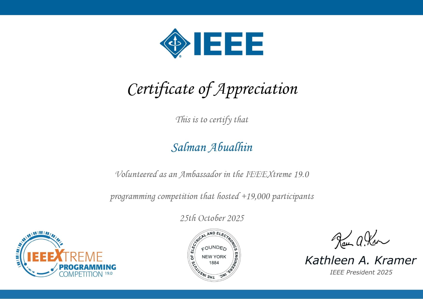 IEEEXtreme 19.0 Ambassador