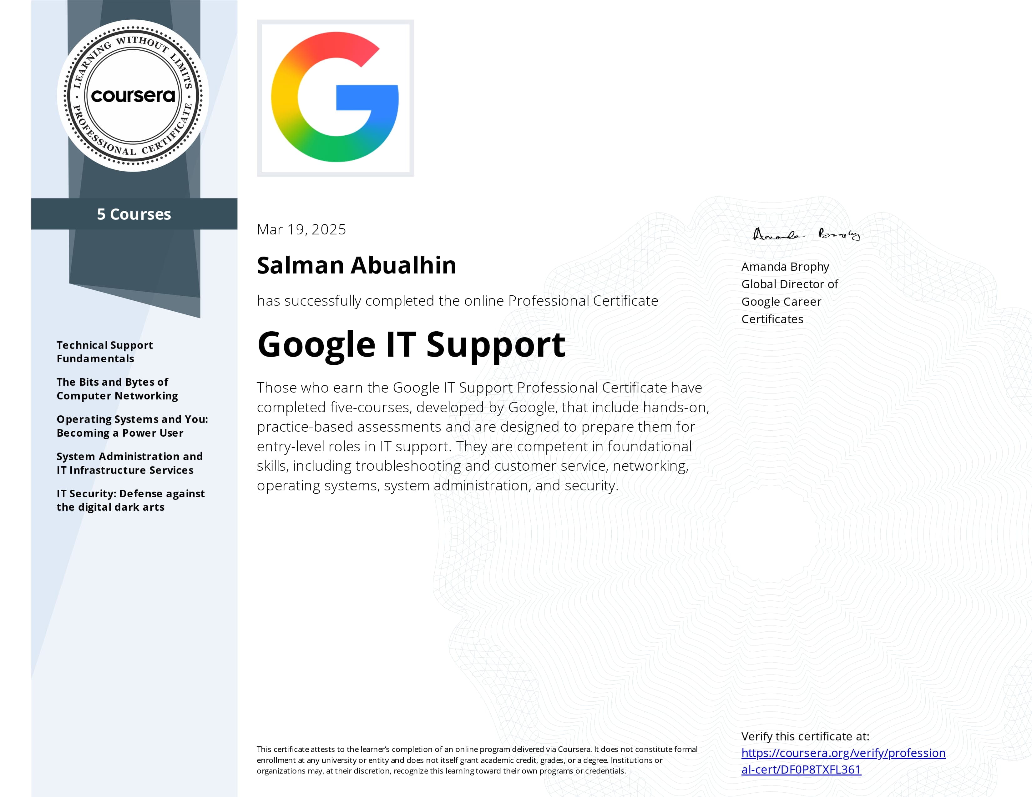 Google IT Support Specialization