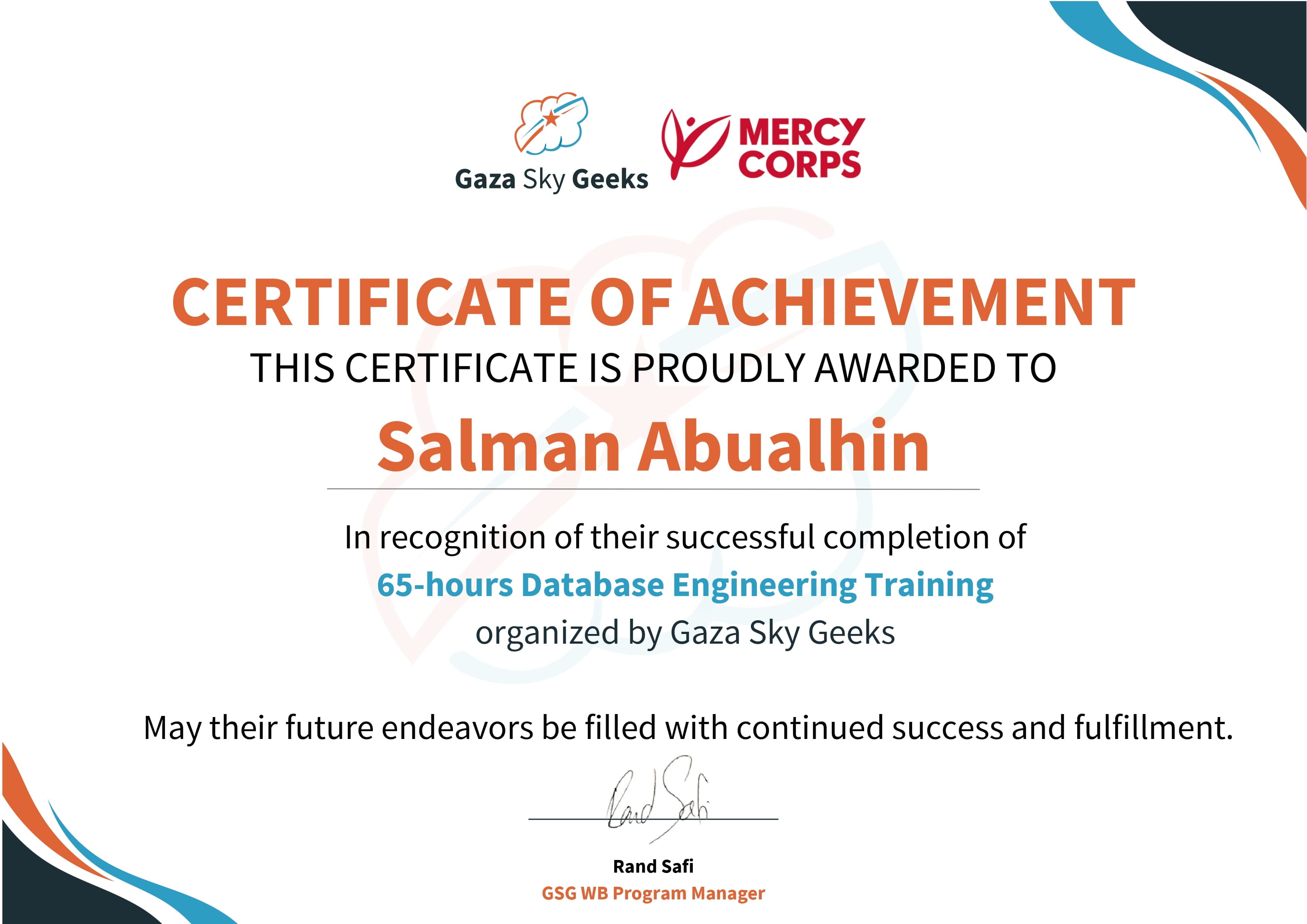 Database Engineering Training Certificate